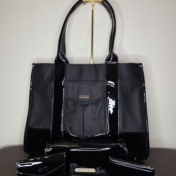 Aimee Kestenberg Weekender Black Nylon Glossy Tote Set - Picture 10 of 11